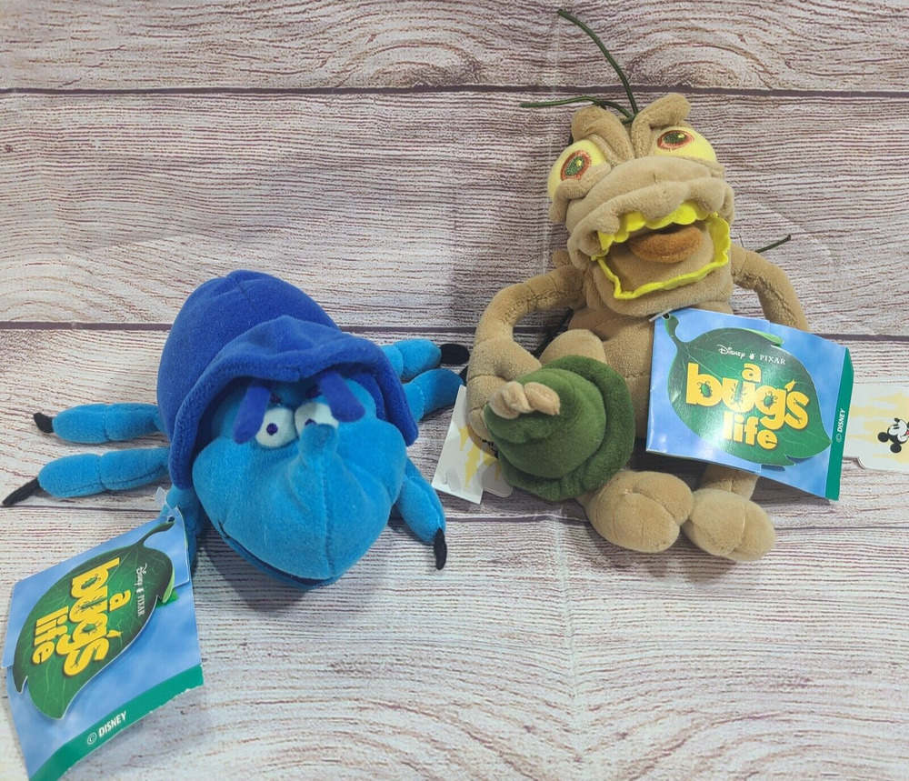 Vintage Disney Pixar A Bug's Life Plush P.T. Flea Dim Stuffed Toys 7" Old Stock